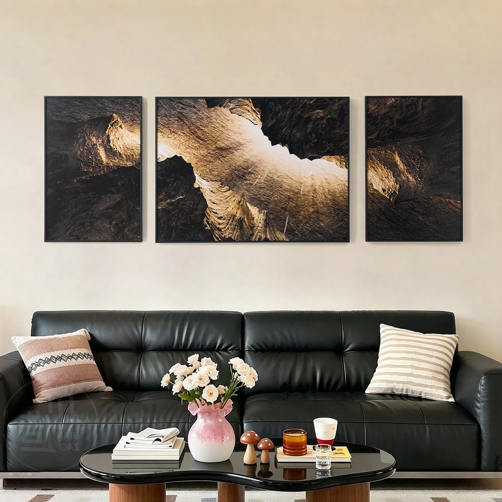 3-Piece Framed Abstract Canvas Wall Art Set with Black Aluminium Frames window image