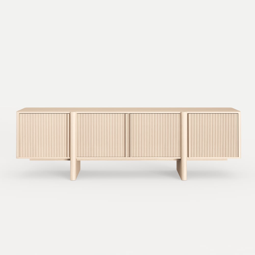 80" Solid Wood Fluted Whitewash TV Stand with Cabinets window image