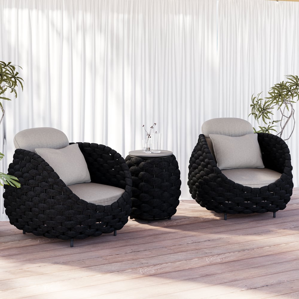 Cocaro Outdoor Rope-Woven Side Table with Storage & Slate Top in Dark Gray window image