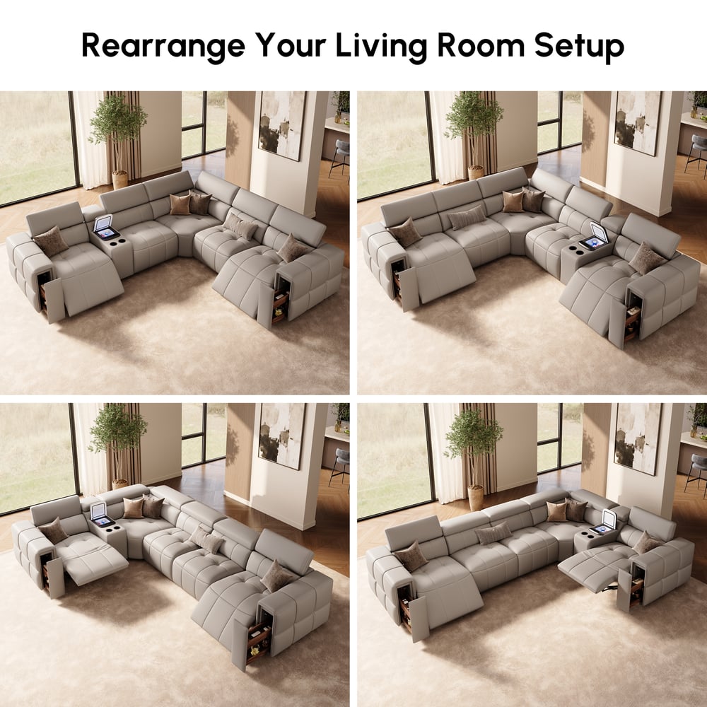 Genuine Leather Built-In Cooler Power Reclining Sofa window image