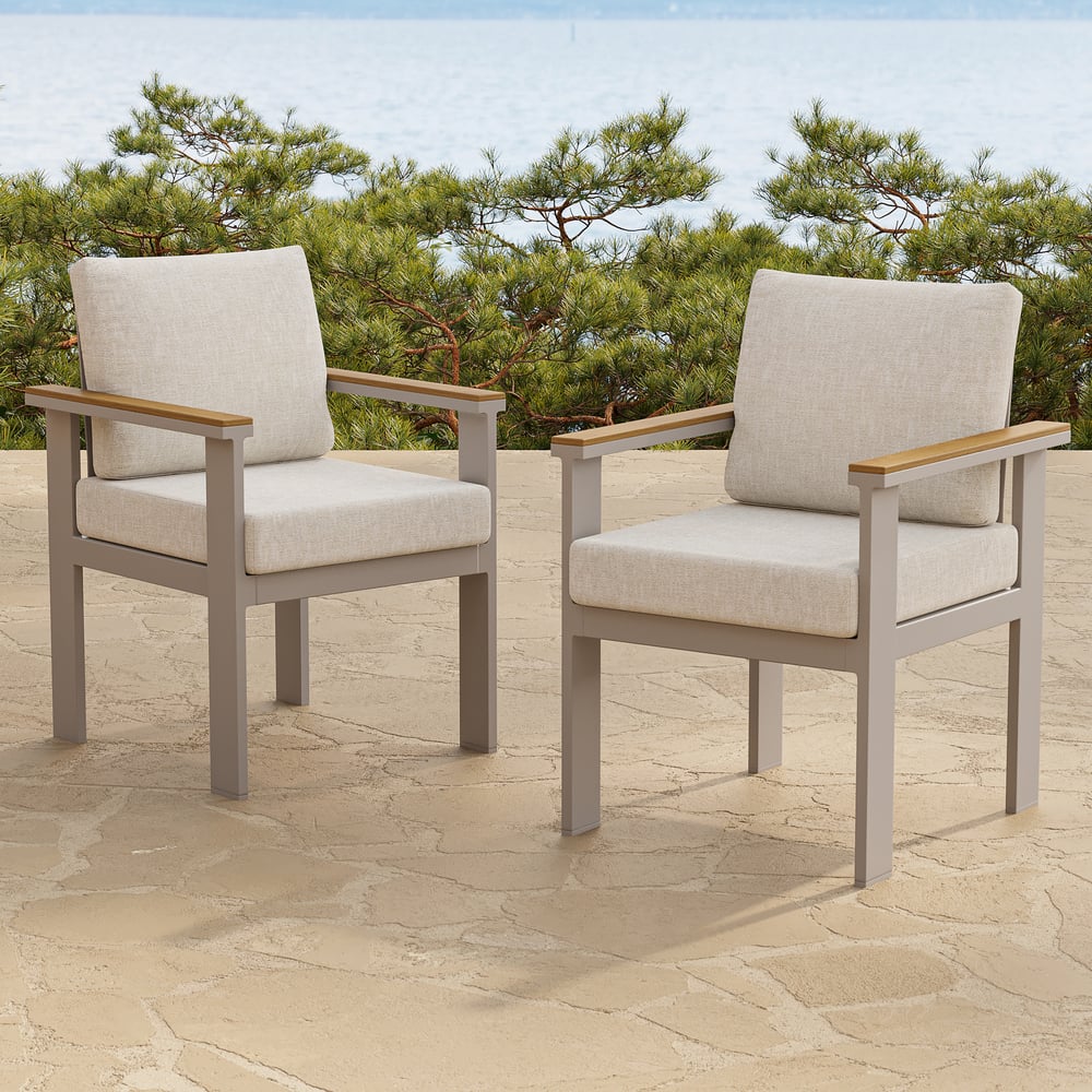 Tevara Outdoor Teak & Aluminium Dining Chairs in Sand, Set of 2 window image
