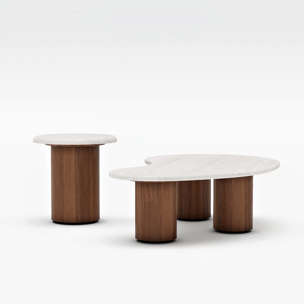 Ensemble de tables basses rondes de 18"-47" en placage de béton et noyer image de fenêtre