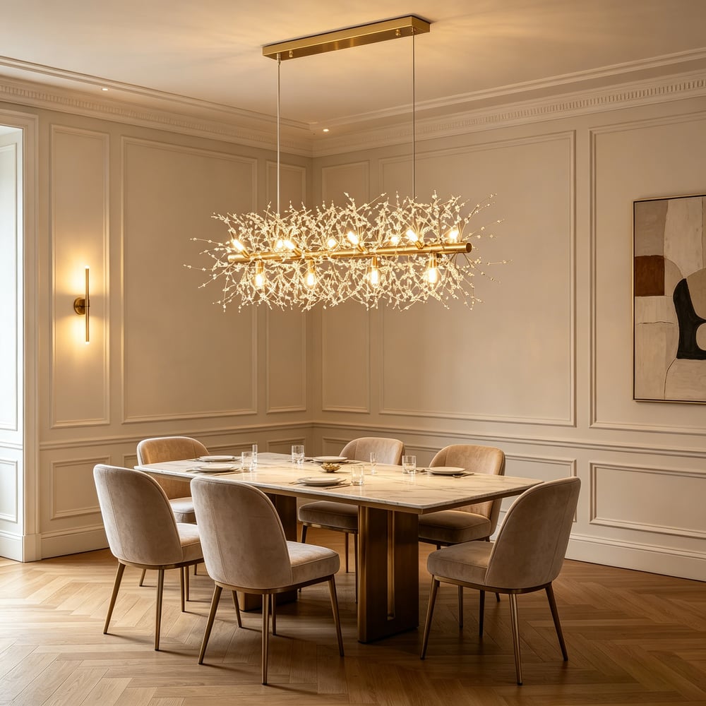 Mid Century Modern 12-Light Crystal Firework Sputnik  Kitchen Island Lighting in Gold window image