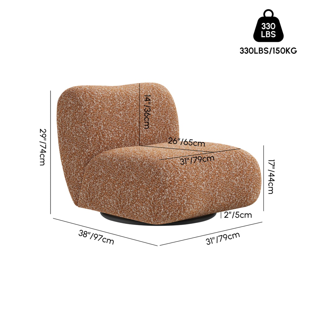 Modern 17" Performance Boucle Swivel Slipper Accent Chair weights dimensions image