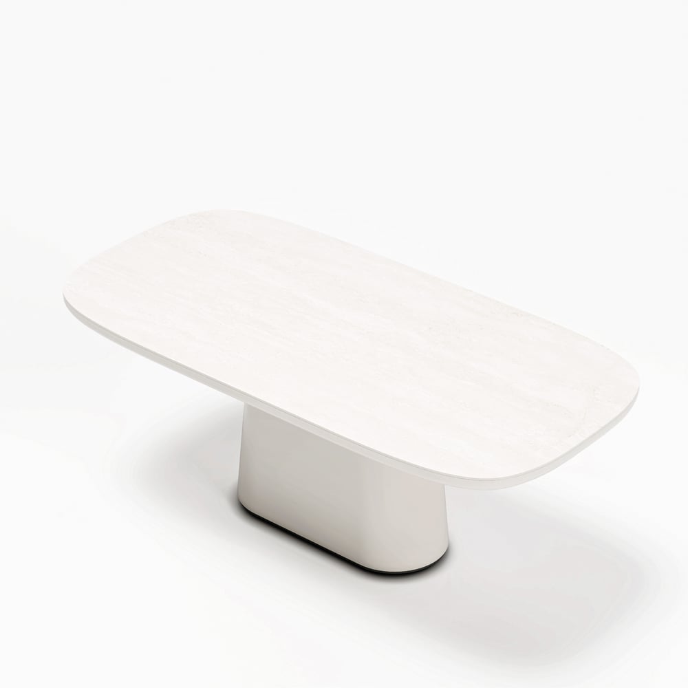 Modern 79" Oval Faux Travertine Sintered Stone Dining Table, Seats 6 window image
