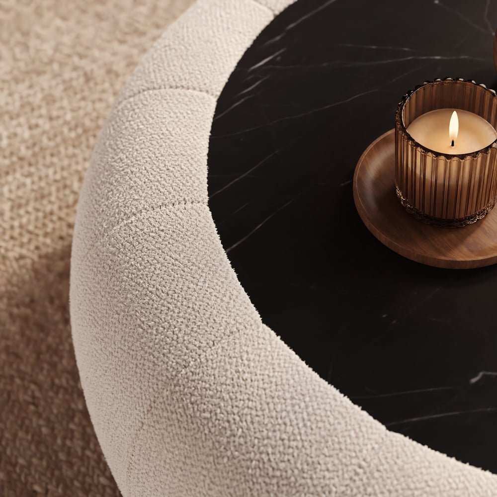 Modern 39" Round Performance Chenille Ottoman Coffee Table with Hidden Storage window image
