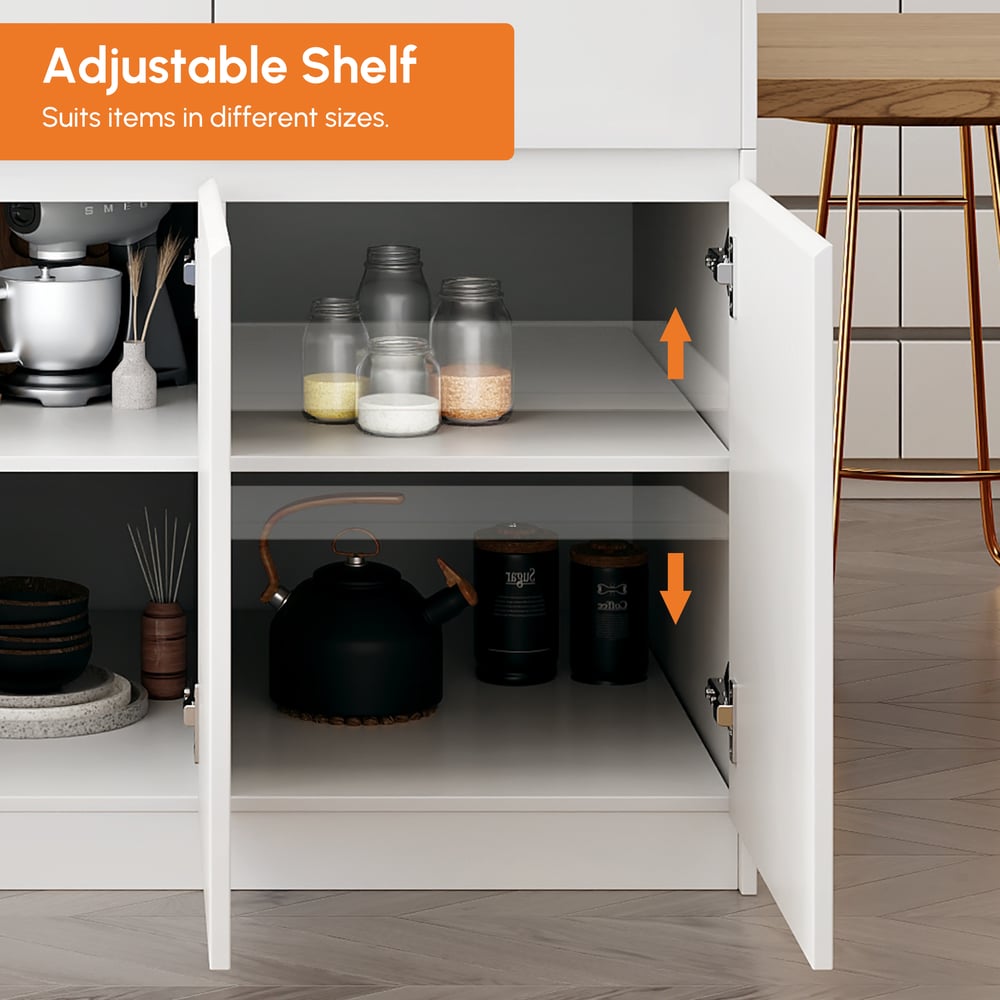 Îlot de cuisine extensible en bois de 81'' à 112'' avec rangement, Naturel et Blanc image de fenêtre