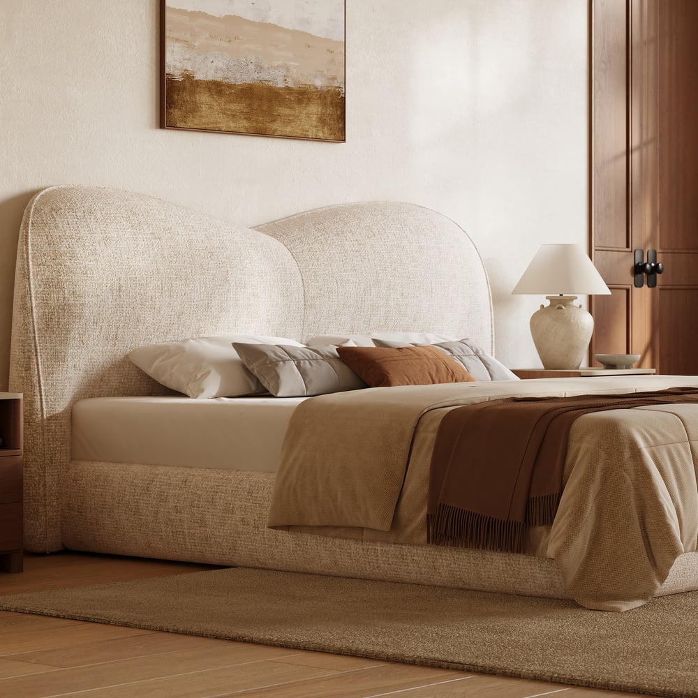 Modern King Size Chenille Upholstered Bed window image