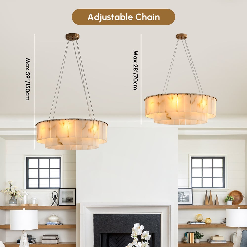 8-Light Tiered Chandelier Alabaster-Look 24" window image