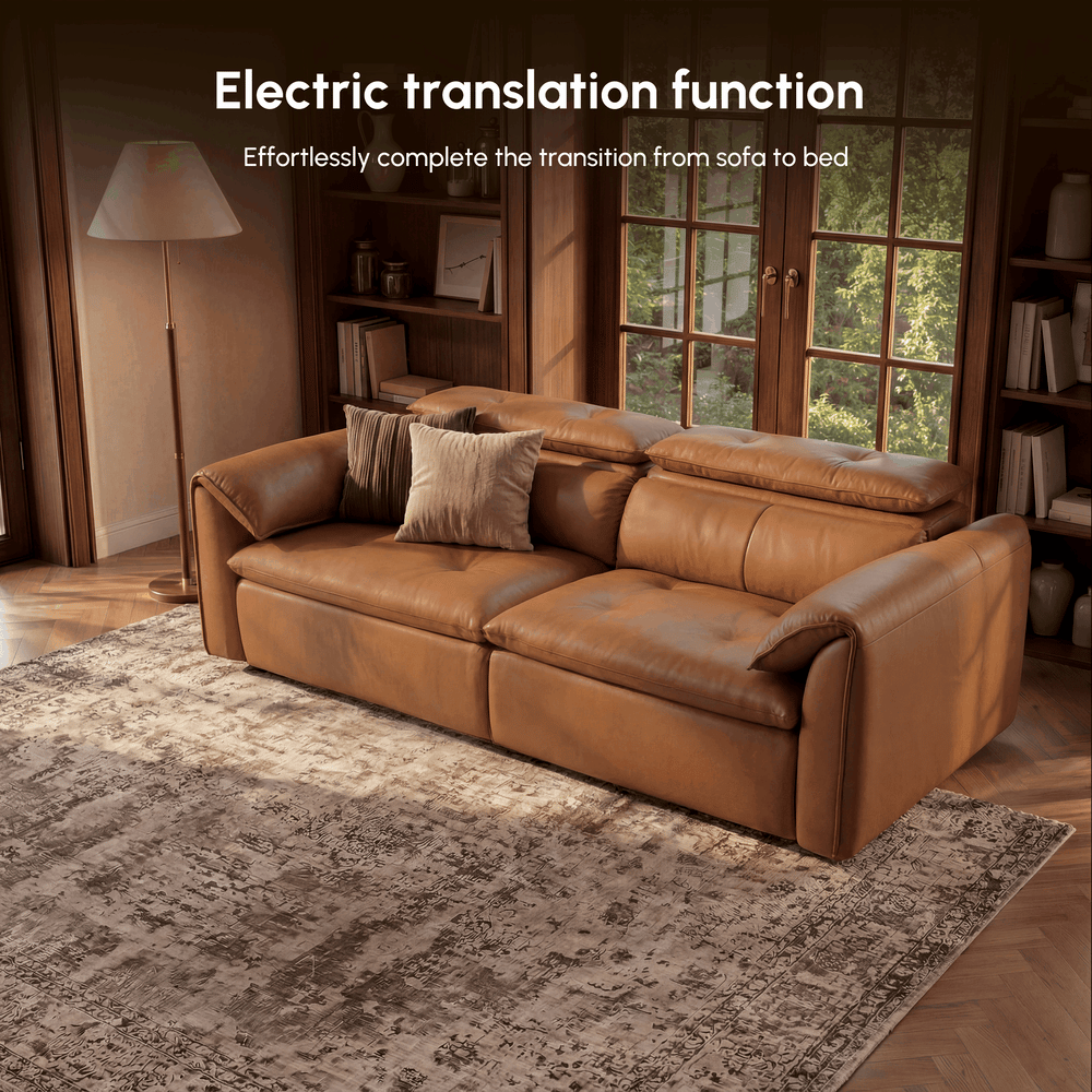 87" 2-Seater Genuine Leather Power Convertible Sleeper Sofa window image