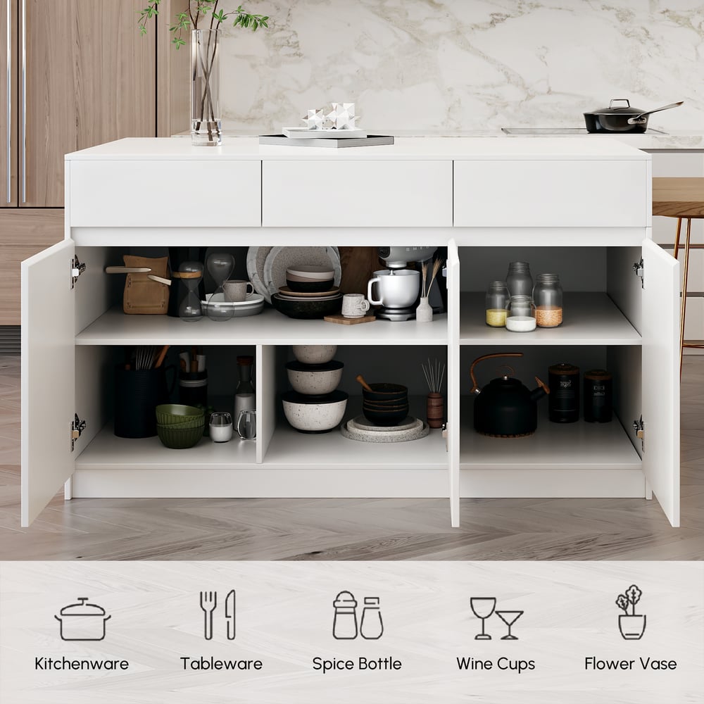 Îlot de cuisine extensible en bois de 81'' à 112'' avec rangement, Naturel et Blanc image de fenêtre