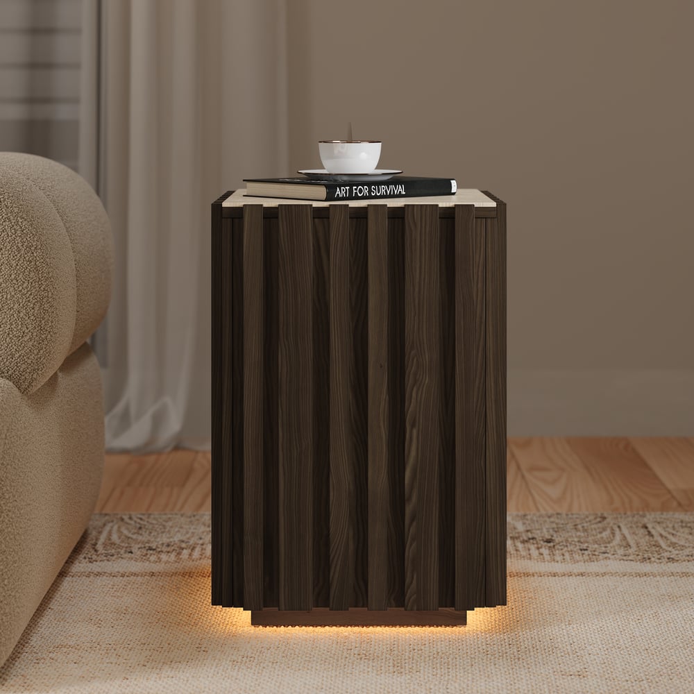 Aura Ash Wood Fluted Side Table with Sintered Stone Top window image