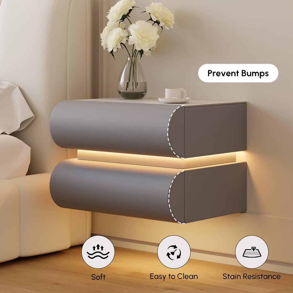 Humply Floating Leather 2-Drawer Smart LED Nightstand with Sintered Stone Top window image