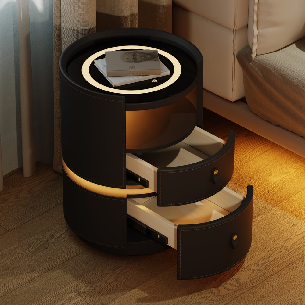 Modern Saddle Leather Smart  LED Nightstand window image