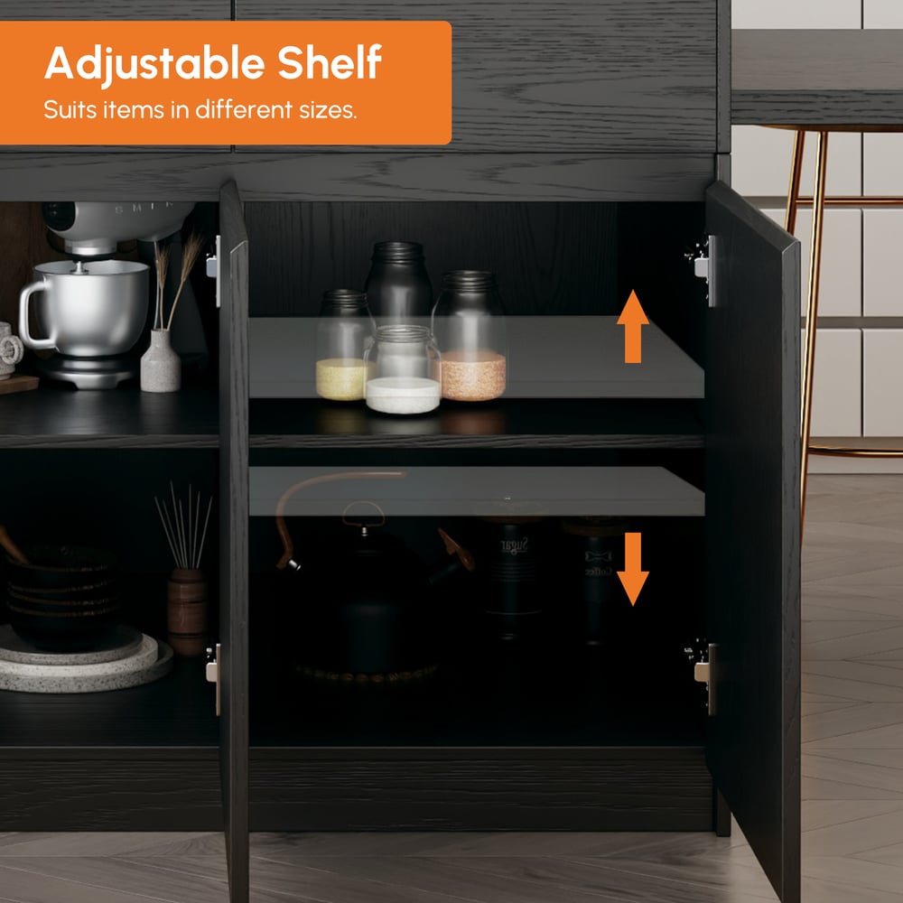 205 - 270 cm Extendable Matte Sintered Stone Kitchen Island with Storage, Black window image