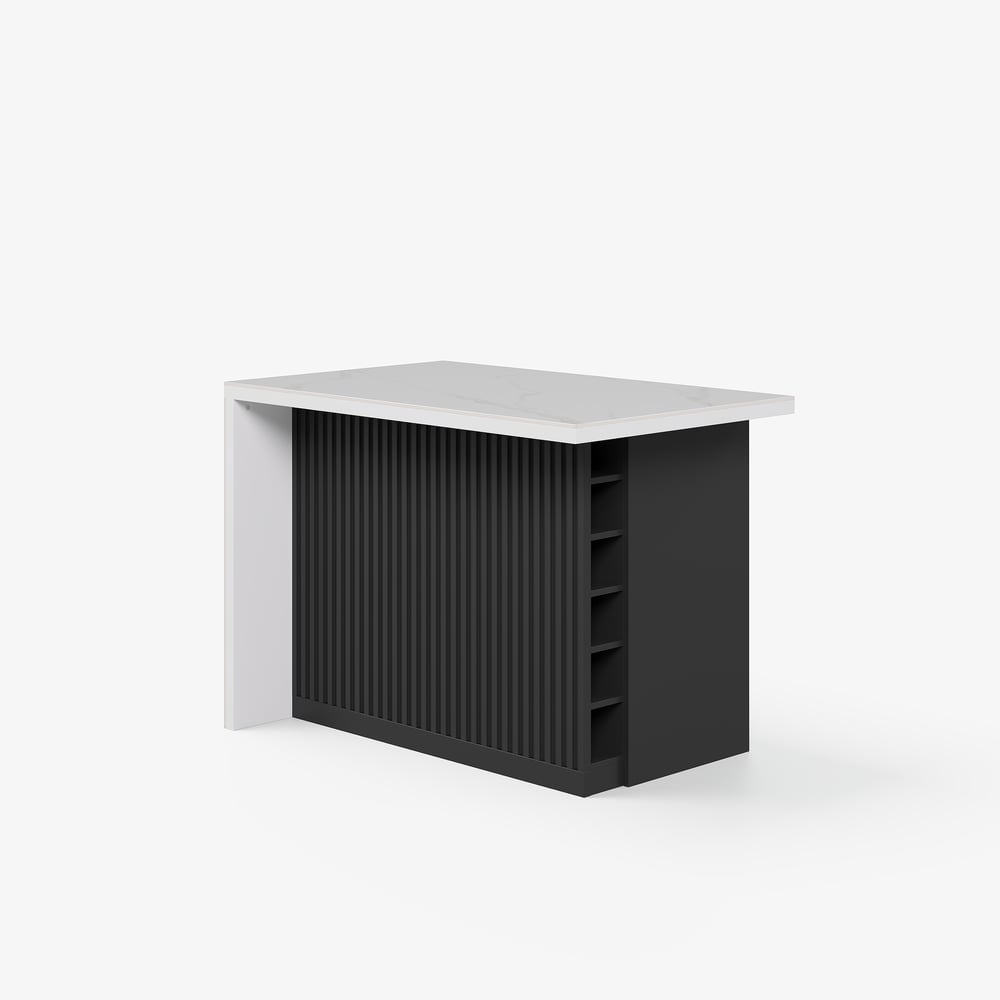 Modern 50" Glossy Sintered Stone Kitchen Island with Storage, White & Black window image