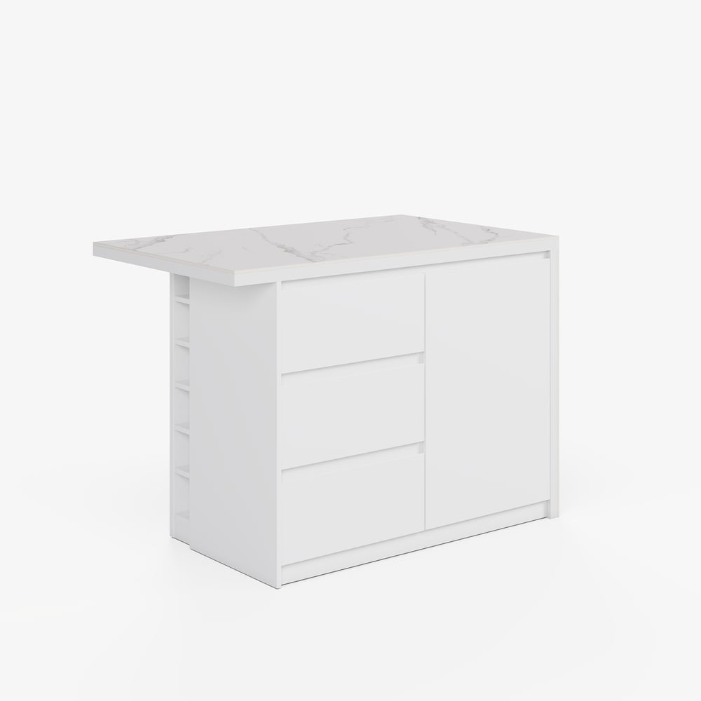 Modern 1270mm Glossy Sintered Stone Kitchen Island with Storage, White window image