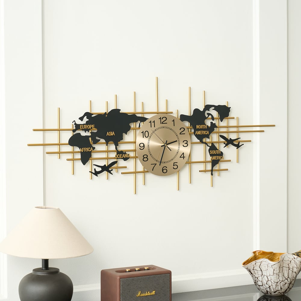 Reloj de Pared de Metal Grande de 116cm con Diseño de Mapa Decorativo Silencioso y Creativo para Sala de Estar Imagen de ventana