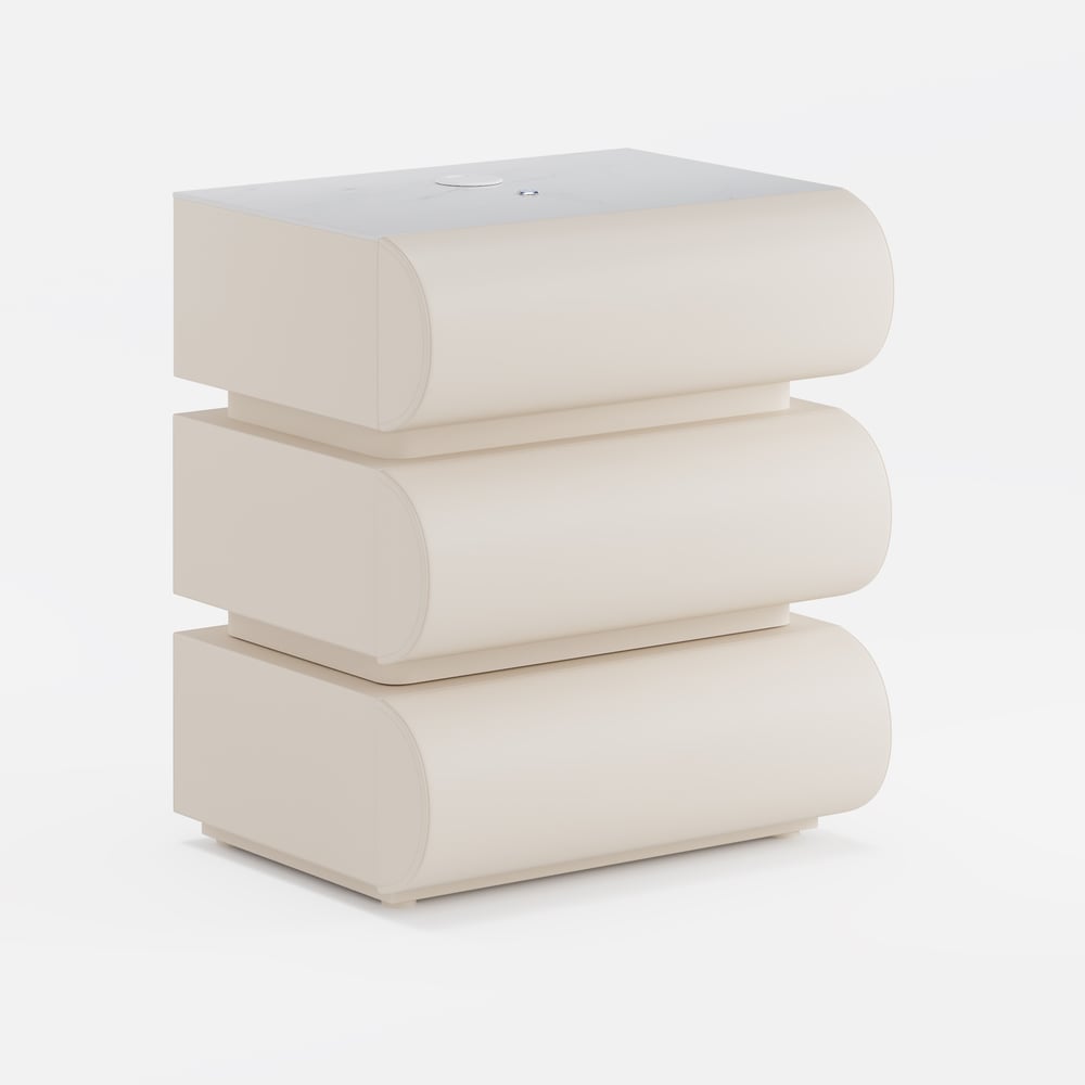 Table de chevet intelligente à LED en cuir Humply à 3 tiroirs image de fenêtre