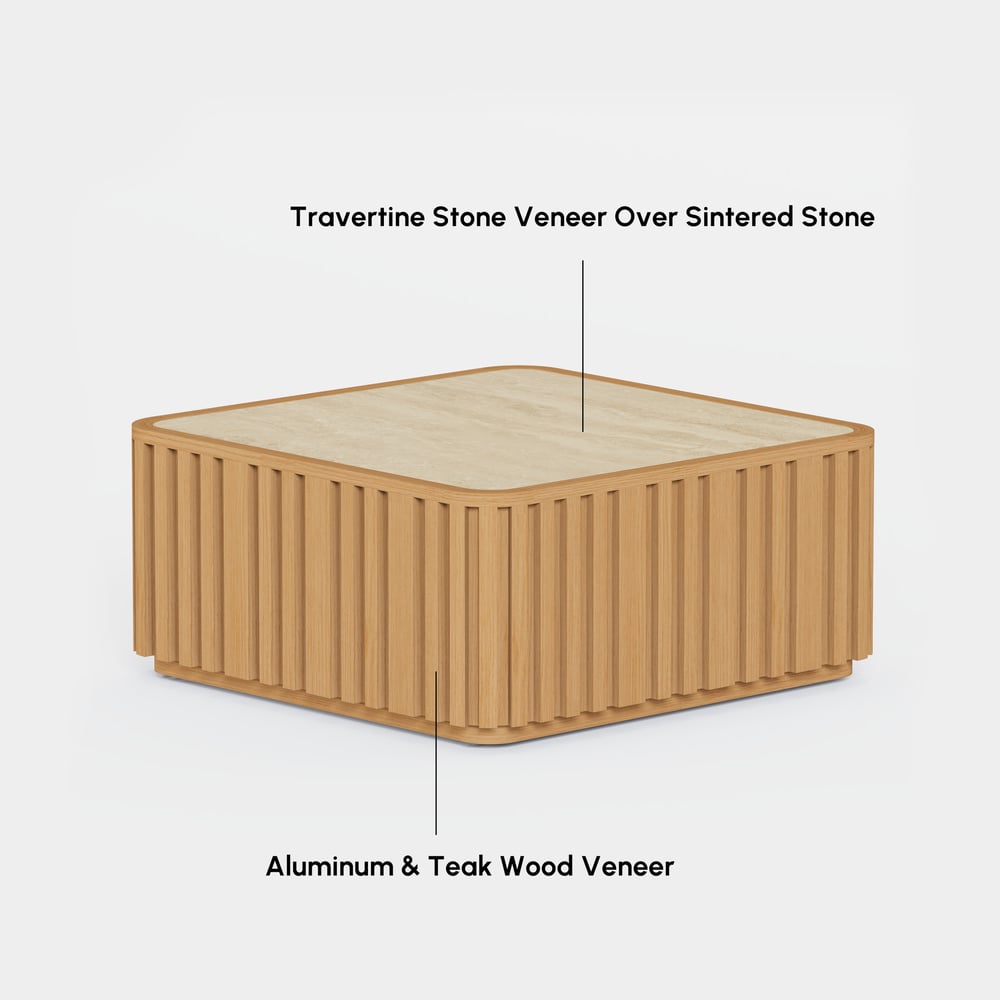Aura Fluted Aluminum Outdoor Coffee Table with Sintered Stone Top window image