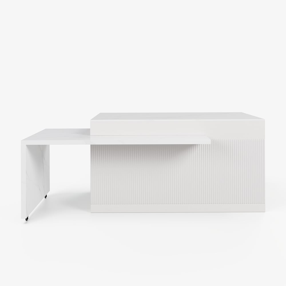 Modern 81"-112" Sintered Stone Kitchen Island with Drawers & Doors, White window image