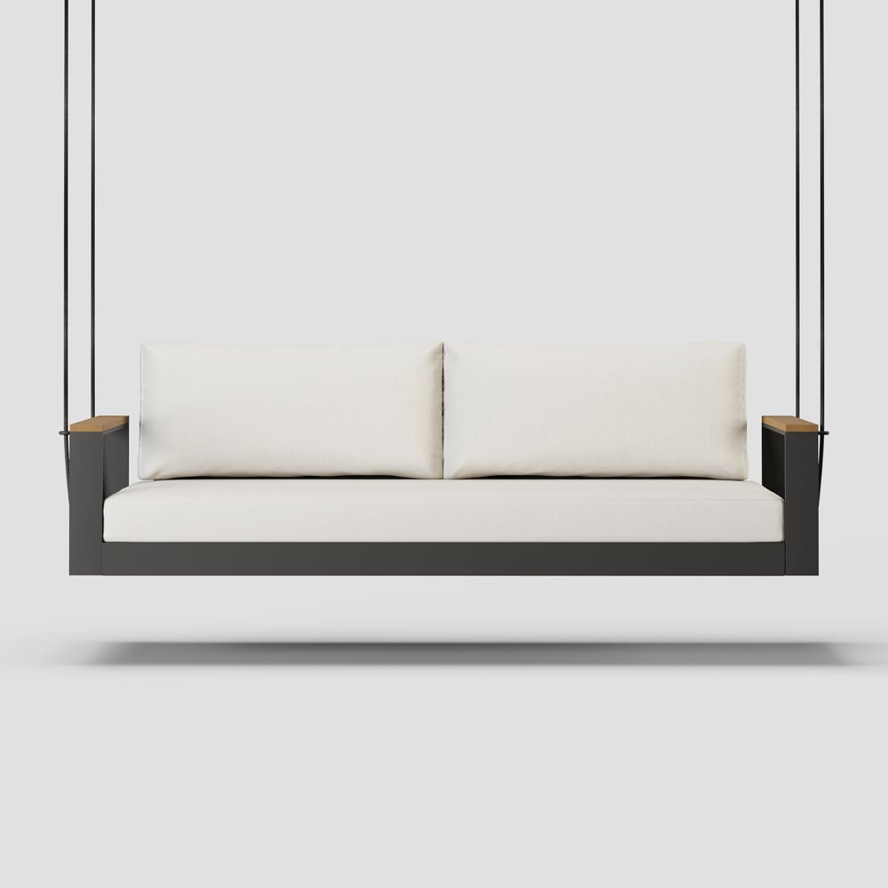 Tevara Outdoor 2-Seater Hanging Swing Sofa in Warm White with Cushion & Black Cover window image