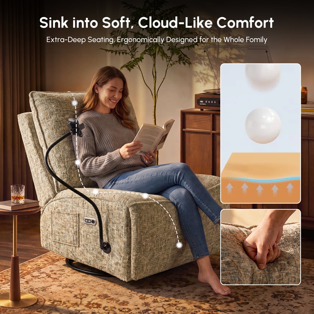 Performance Liner Power Swivel Rocker Recliner Accent Chair with Phone Holder window image