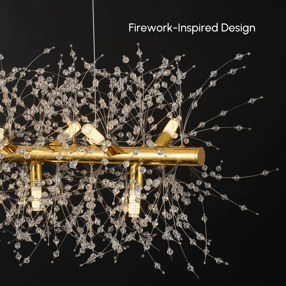 Mid-Century Modern 12-Light Crystal Firework Sputnik Kitchen Island Lighting in Gold window image