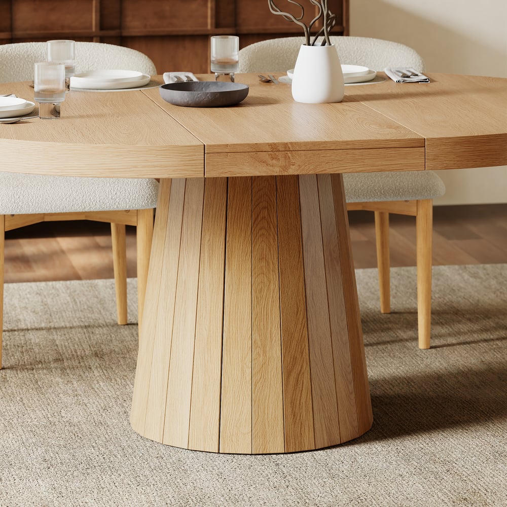 Japandi 39"–55" Extendable Round-to-Oval Wood Dining Table Natural, Seats 4-6 window image