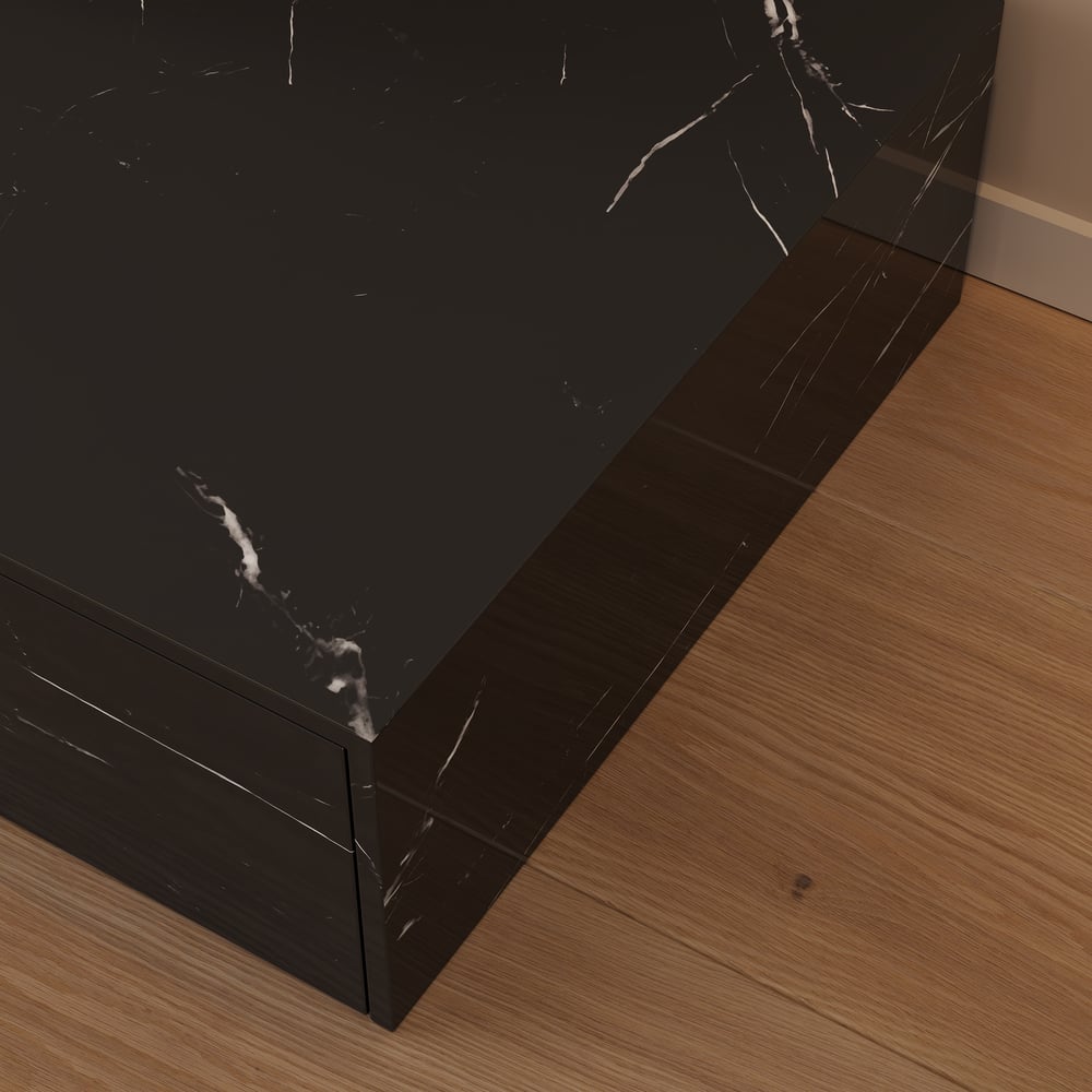 Meuble TV extensible de 87"-106" avec plateau en pierre frittée et 5 tiroirs image de fenêtre