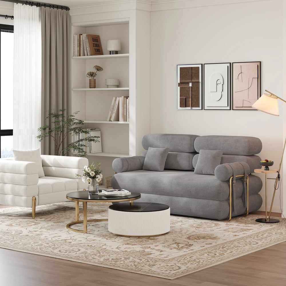 67" Full 2-Seater Chenille Velvet 4 in 1 Futon Convertible Sleeper Sofa window image