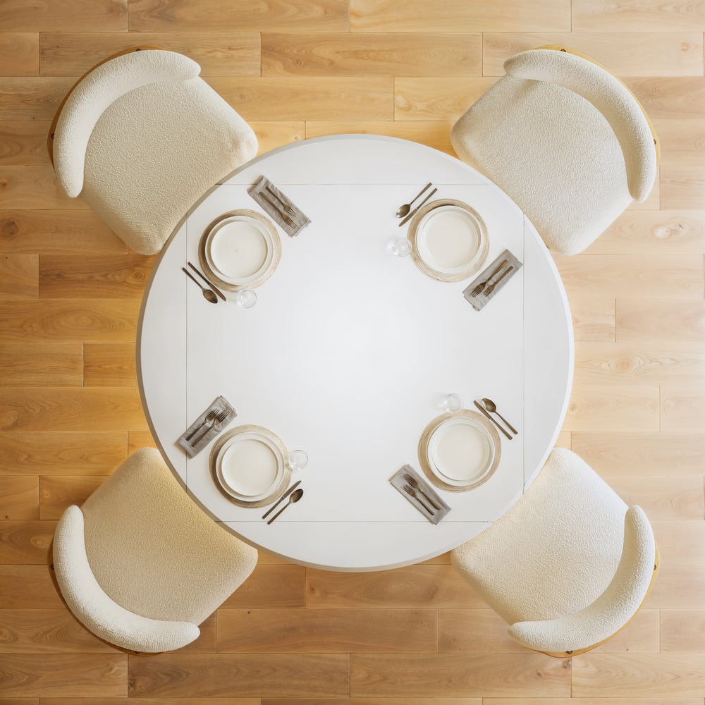 36"-47" Solid Matte Warm White Wood Extendable Dining Table with Light window image