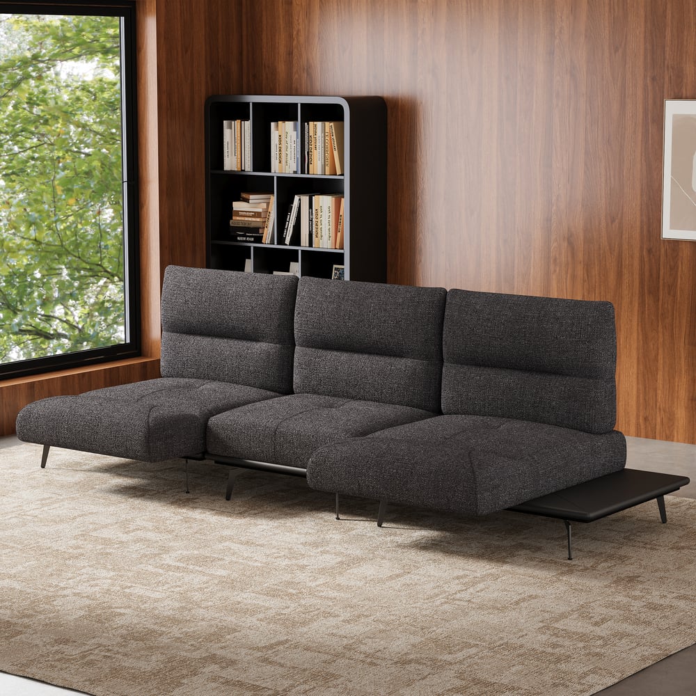 136" Yarn-Dyed Fabric and Faux Leather Reclining Sofa with Metal Legs window image