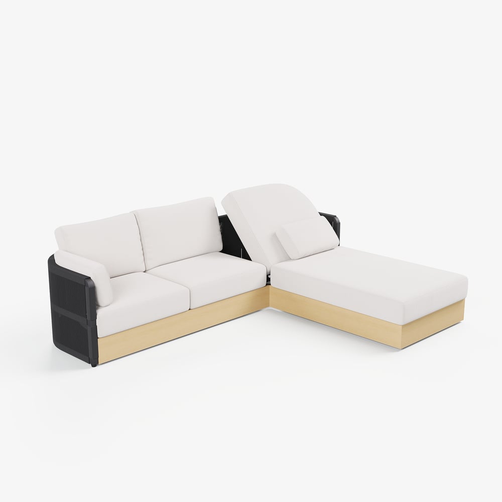 Costra Woven Outdoor Sectional Sofa Set with Adjustable Reclining Chaise and Coffee Table Black window image