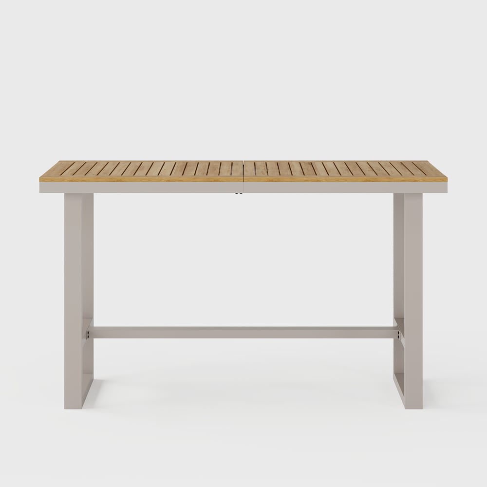 Tevara Outdoor Teak Wood Slat Top & Sand Aluminum Frame Bar Table for Patio window image