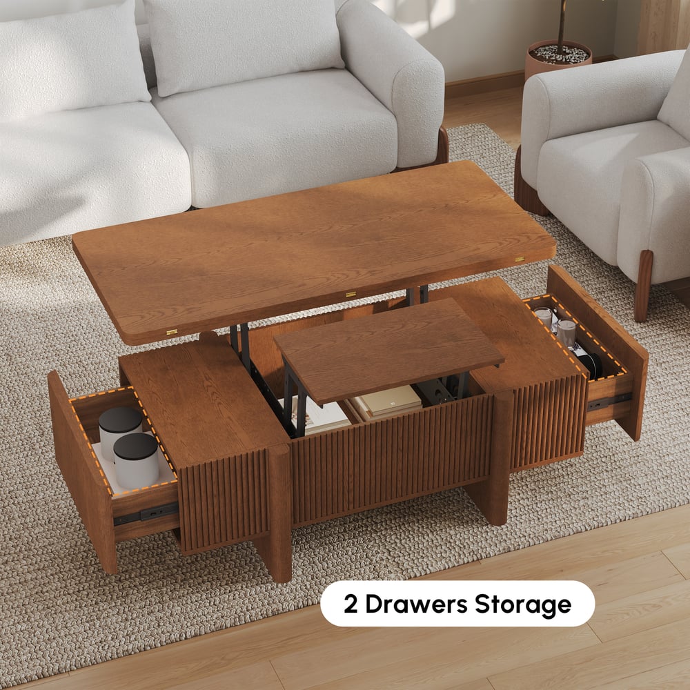 47" Fluted Lift-Top Walnut Coffee Table with 2 Drawers window image