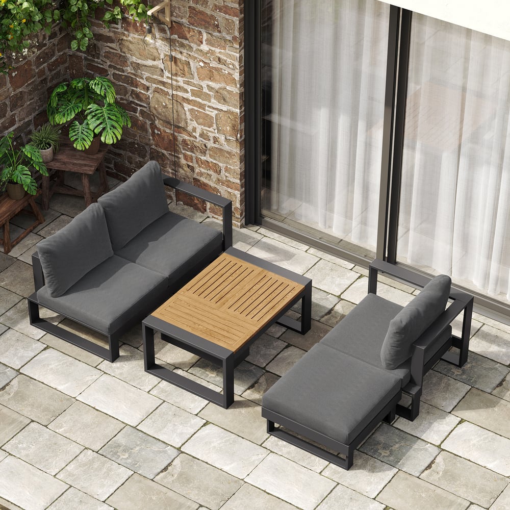 Slatera 4-Pieces Modular Outdoor Sofa Set Aluminum & Acacia for 4 Person in Light Gray window image