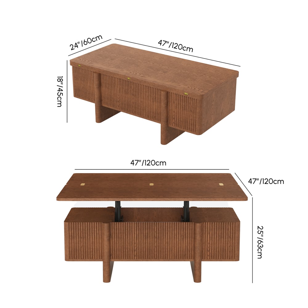 47" Fluted Lift-Top Walnut Coffee Table with 2 Drawers weights dimensions image