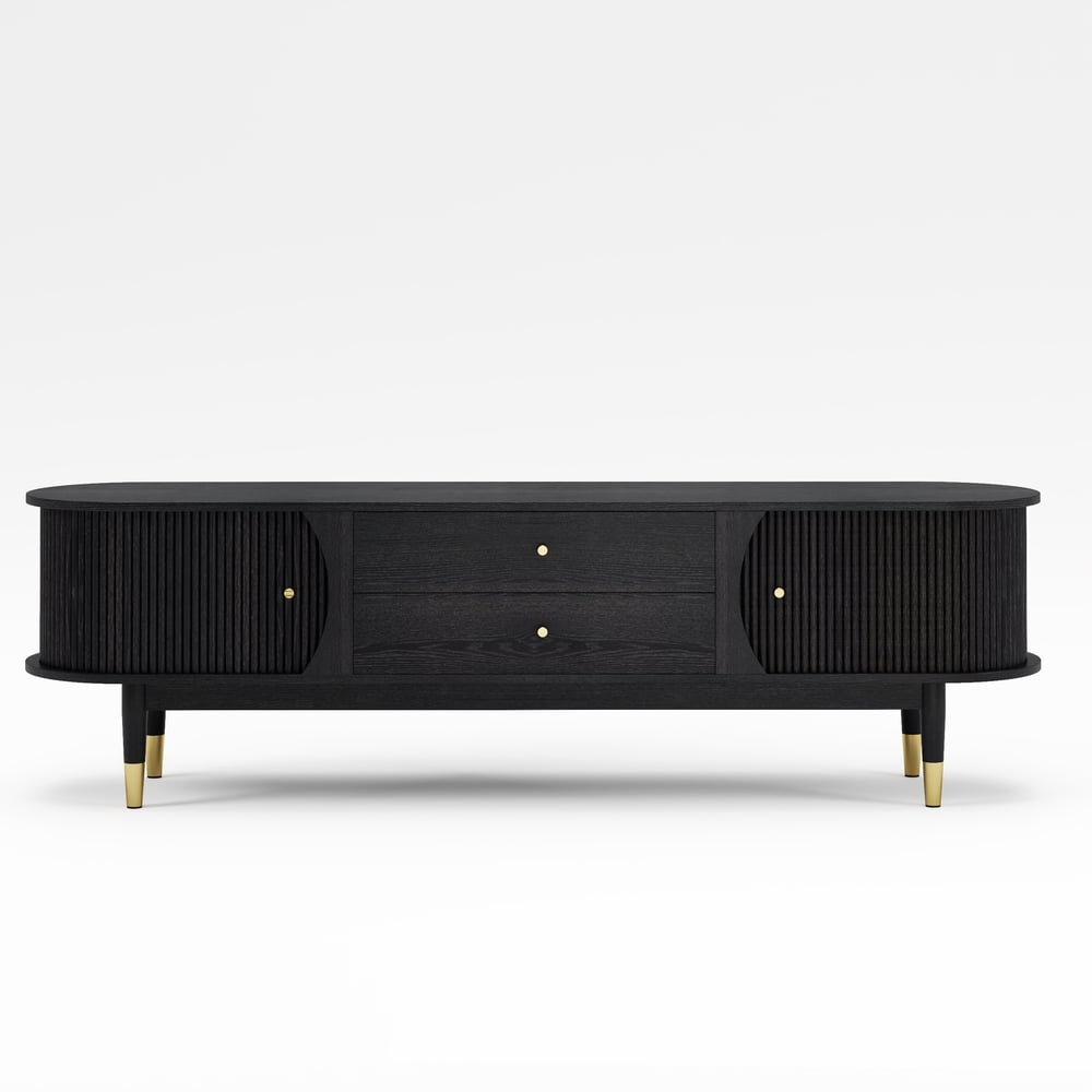 72" Ash Wood Fluted TV Stand with Storage window image