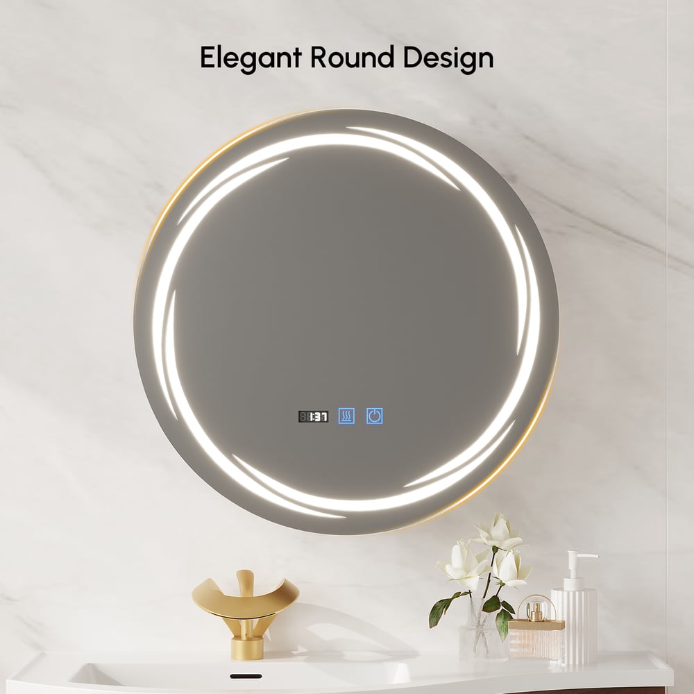 24" Round LED Walnut Medicine Cabinet with Storage, Anti-Fog, Dimmable window image