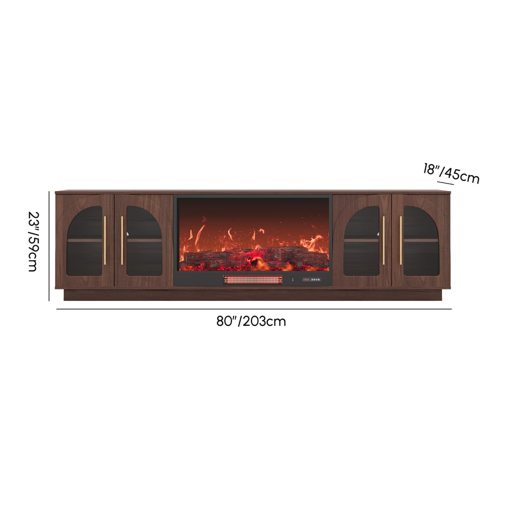 Arune 80" Arched Glass Doors Electric Fireplace TV Stand with Remote Control weights dimensions image
