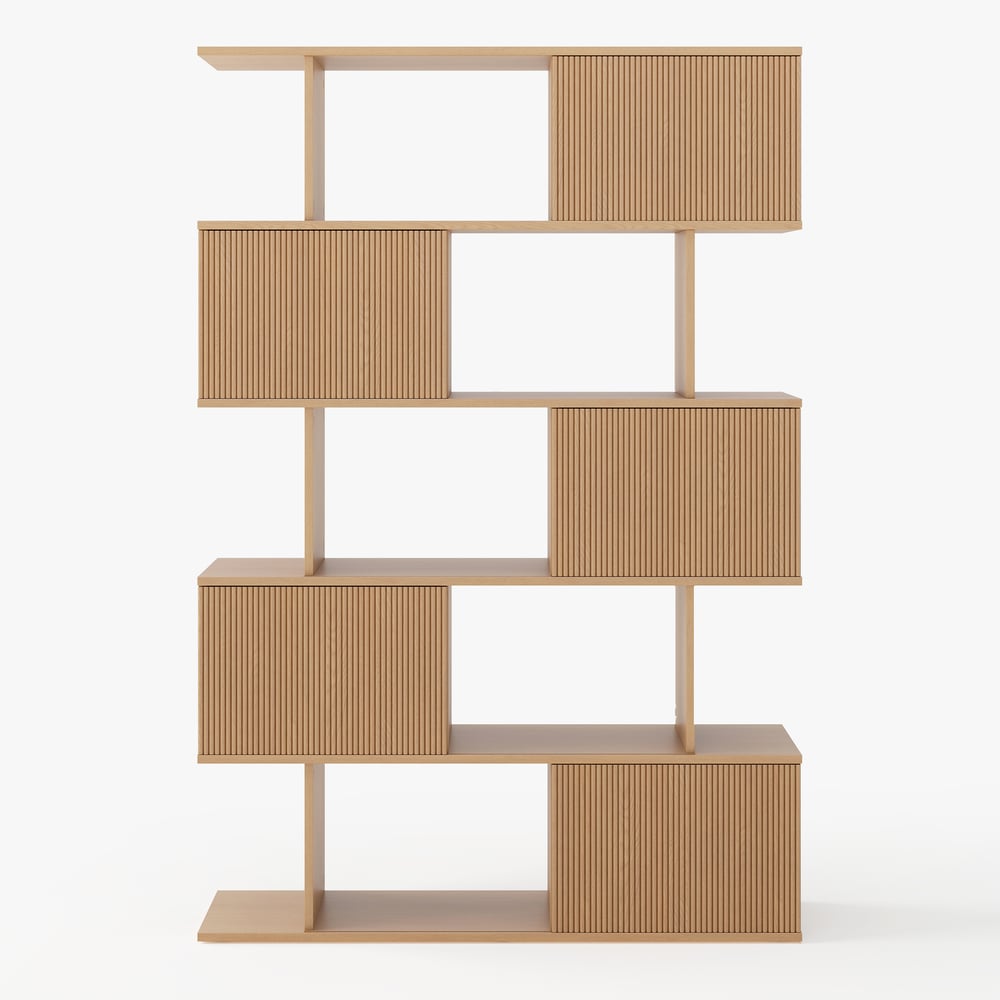 72.8" Natural Sliding Door Etagere Bookshelf 5-Shelf Tall Book Shelf Rich Storage window image