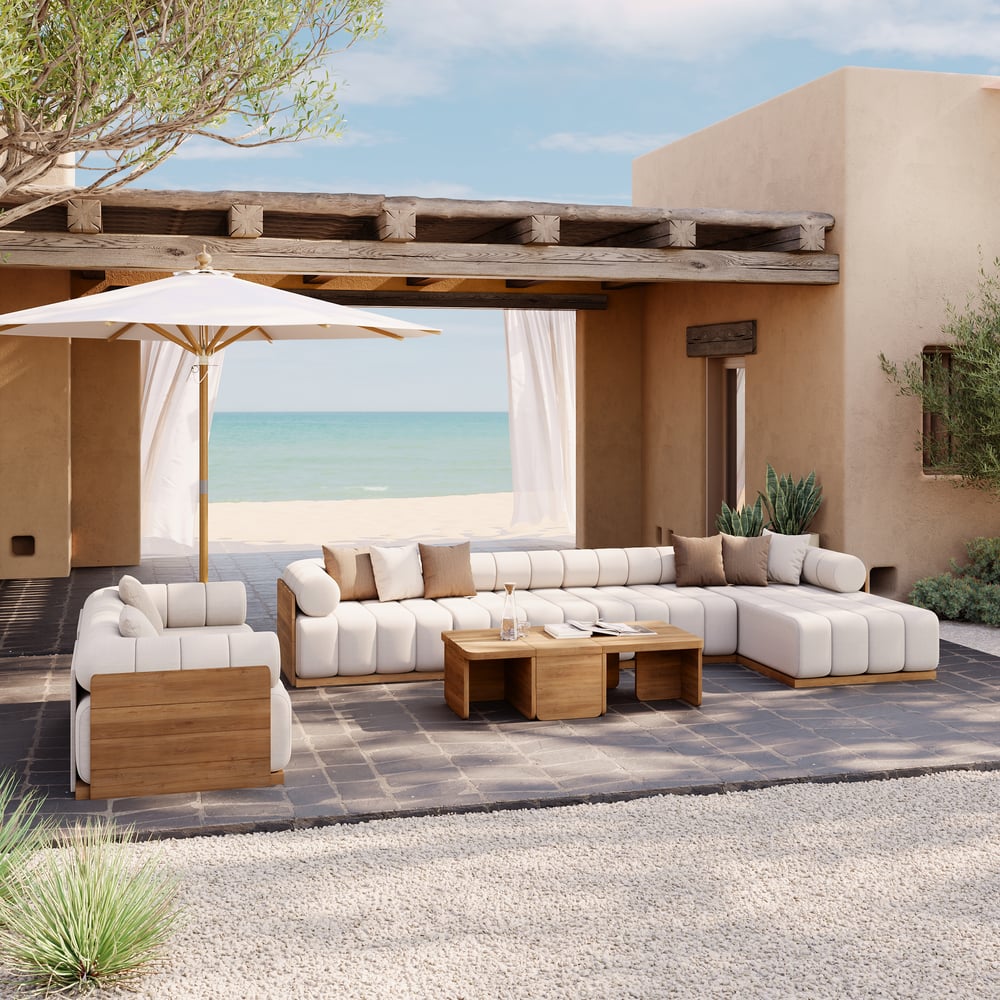 Resaro 9-Piece Outdoor Modular Natural Teak Sectional Fluted Sofa Set window image