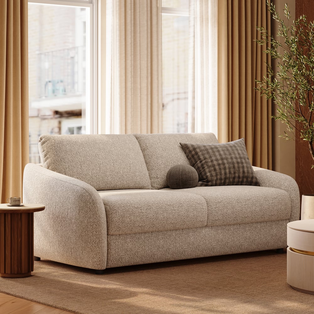 Sofá-cama de chenille com desempenho moderno Imagem da janela
