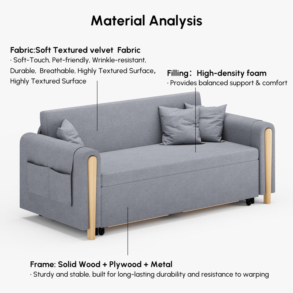 72" Full 2-Seater Linen Convertible Sleeper Sofa window image