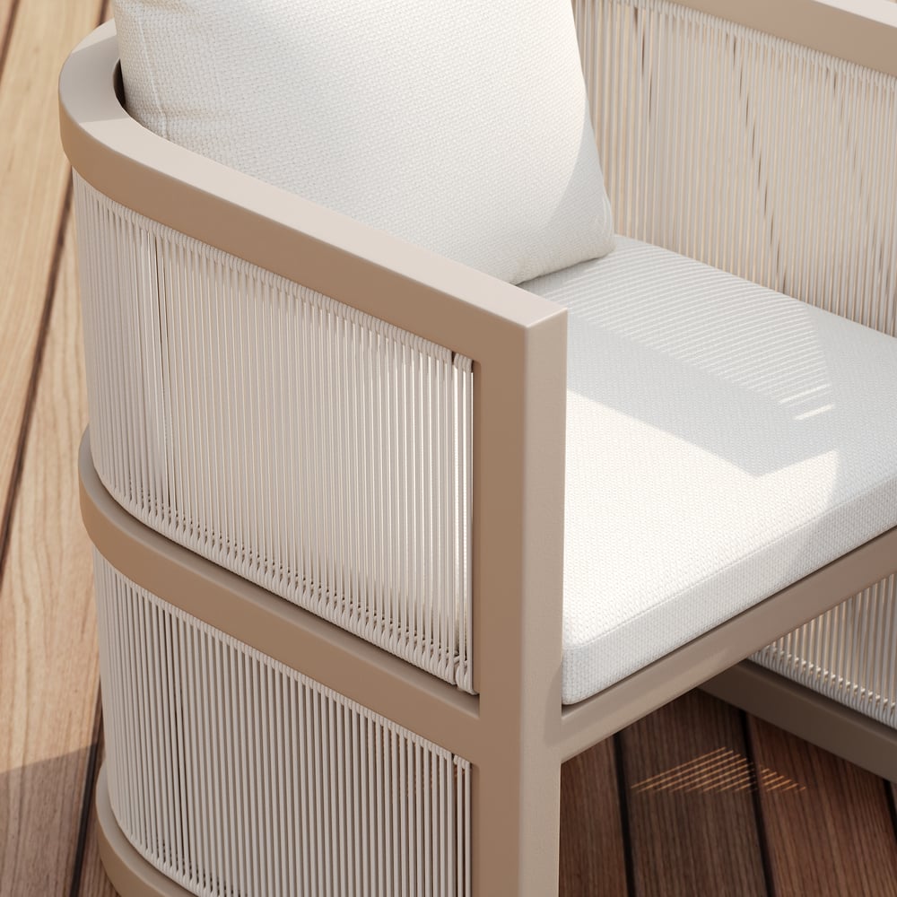 Wevar 2 Pieces Modern Aluminum & Ropes Outdoor Dining Chair Set in Sand & Oatmeal window image