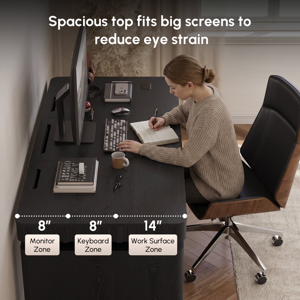 Aura 160 cm Black Fluted Electric Adjustable Standing Desk window image