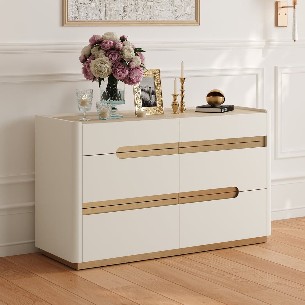 Horva 47" Faux Travertine Sintered Stone 6-Drawer Dresser window image