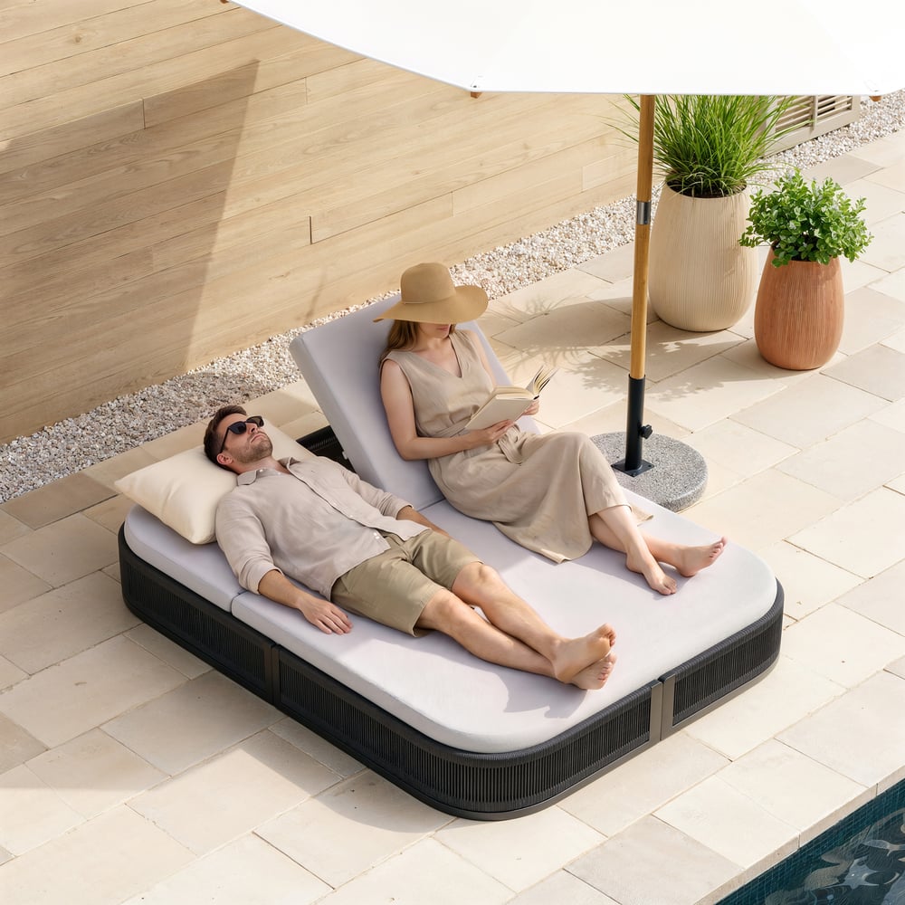 Costra Outdoor Aluminum & Rattan Chaise Lounge in Black window image