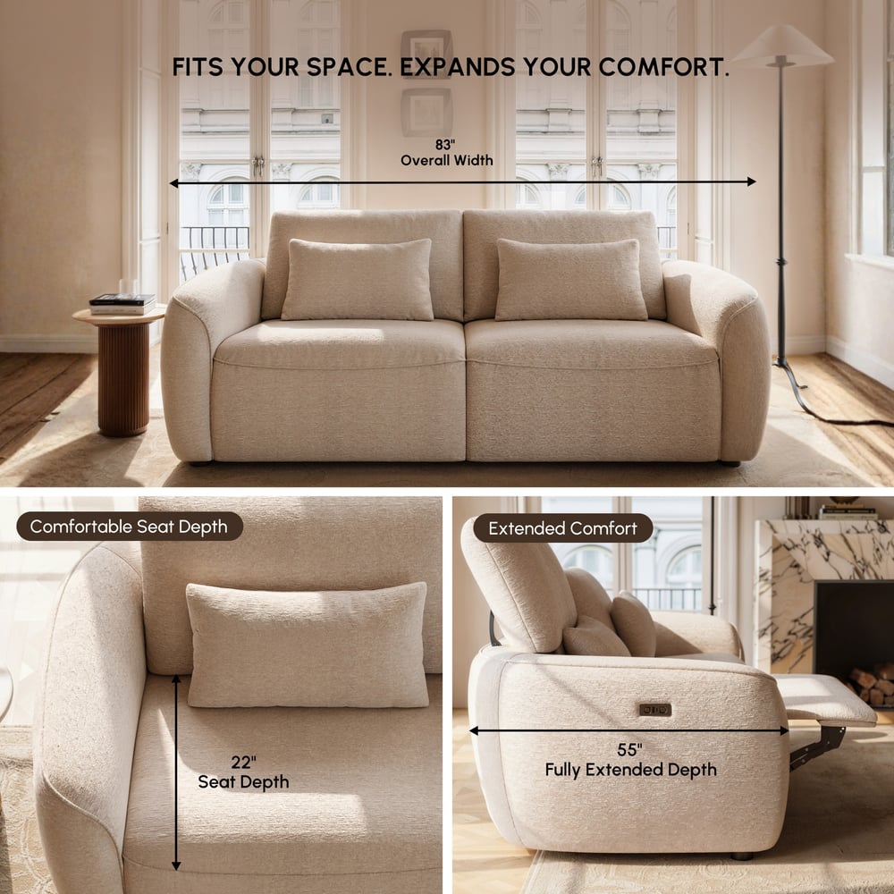 Canapé inclinable électrique 2 places en chenille, 212 cm, compatible avec les animaux domestiques, avec dossier réglable image de fenêtre